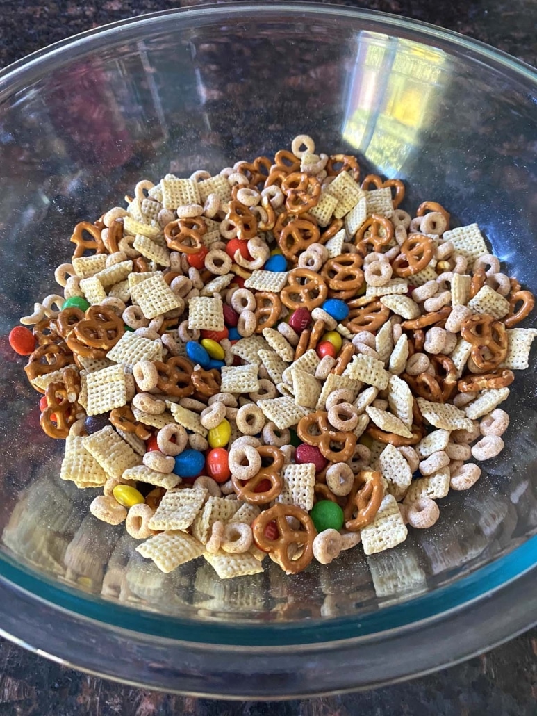 easy, no bake Homemade Chex Mix in a bowl