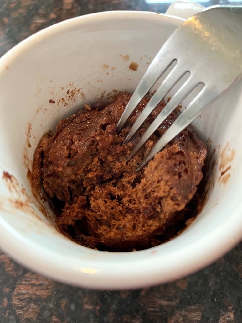 fork pulling up bite of Nutella Mug Cake