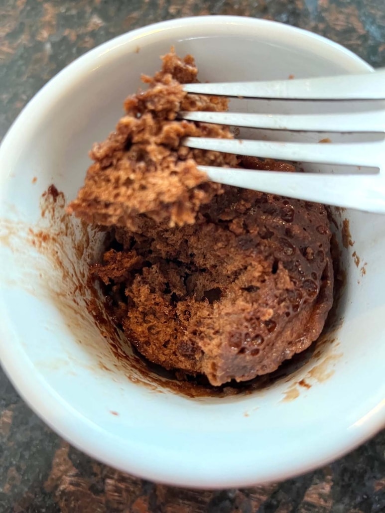 fork with bite of fluffy Nutella Mug Cake