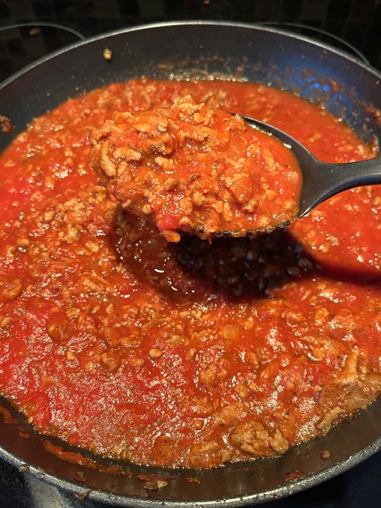 spoonful of hearty Ground Turkey Bolognese Sauce