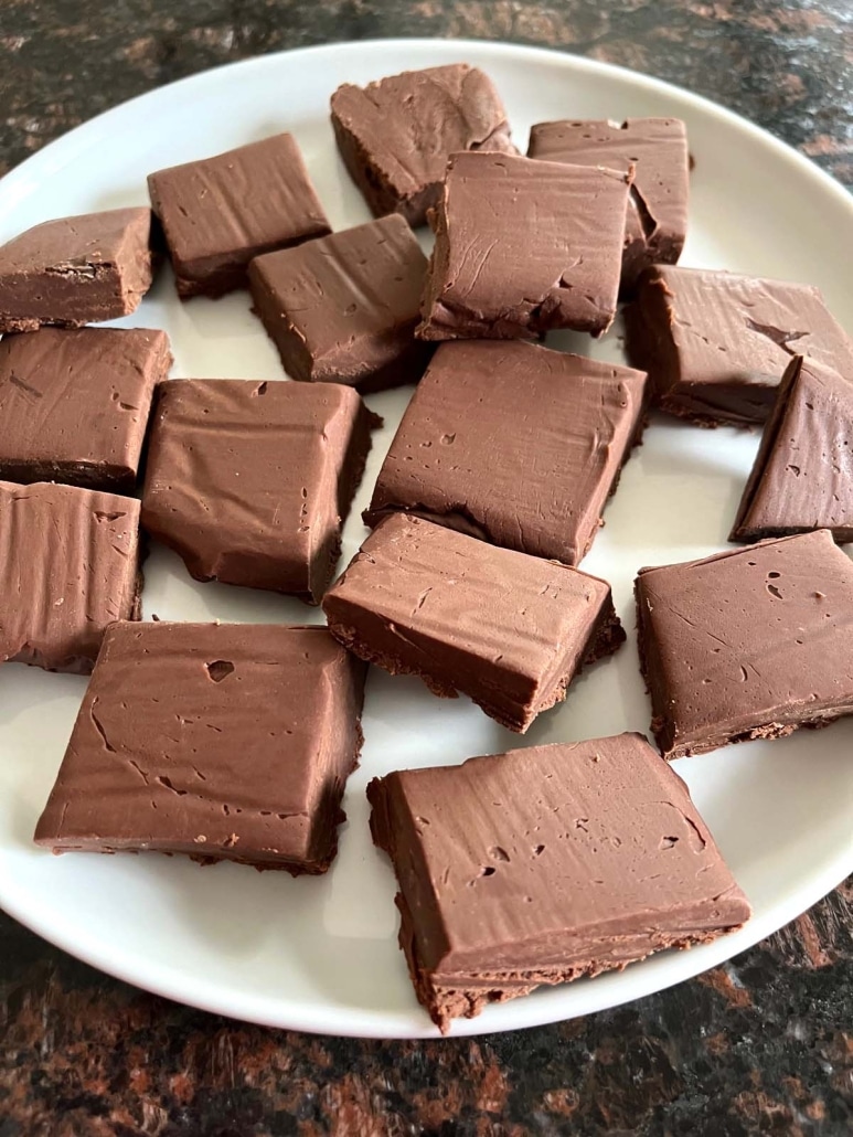 plate of 2-Ingredient Microwave Fudge