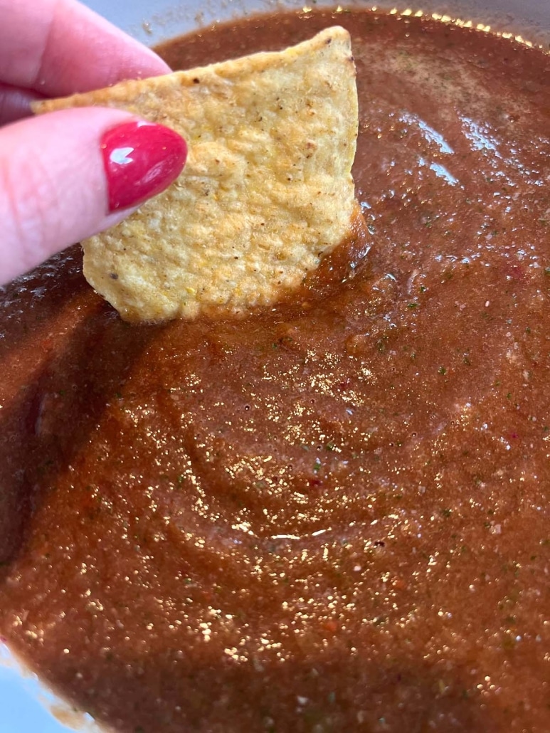 tortilla chip in Blender Salsa