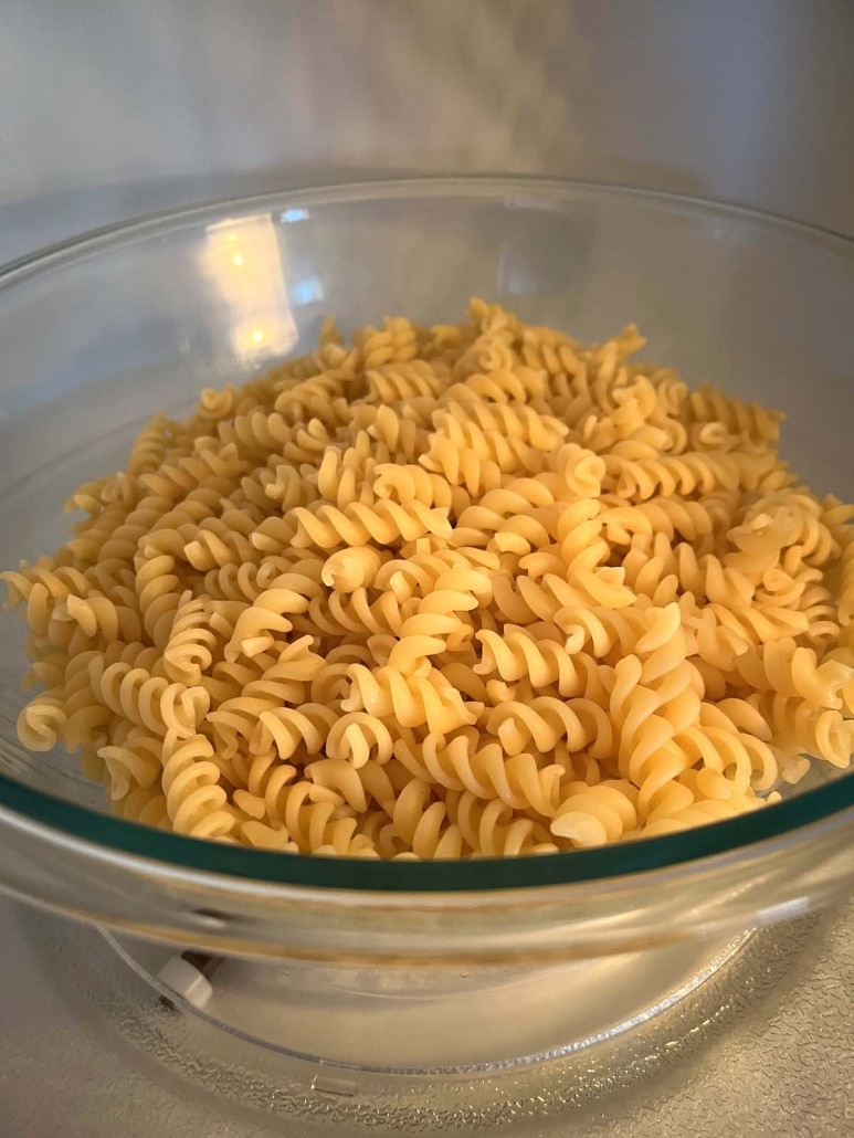 bowl of pasta in microwave