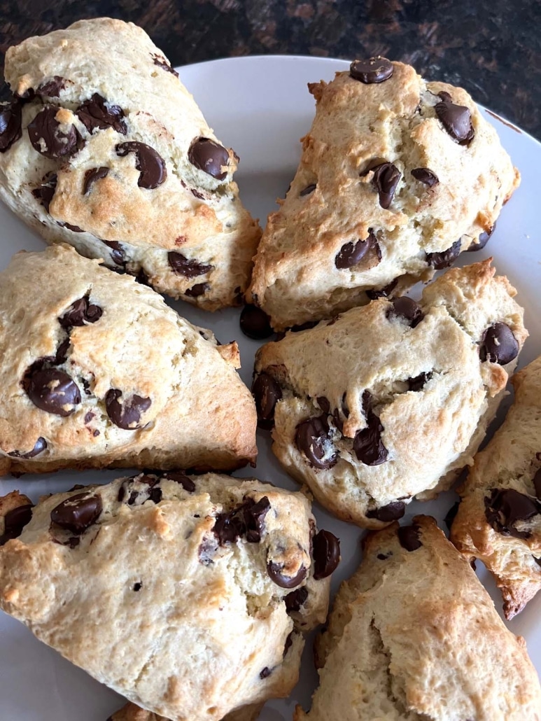 golden brown Chocolate Chip Scones on a plate