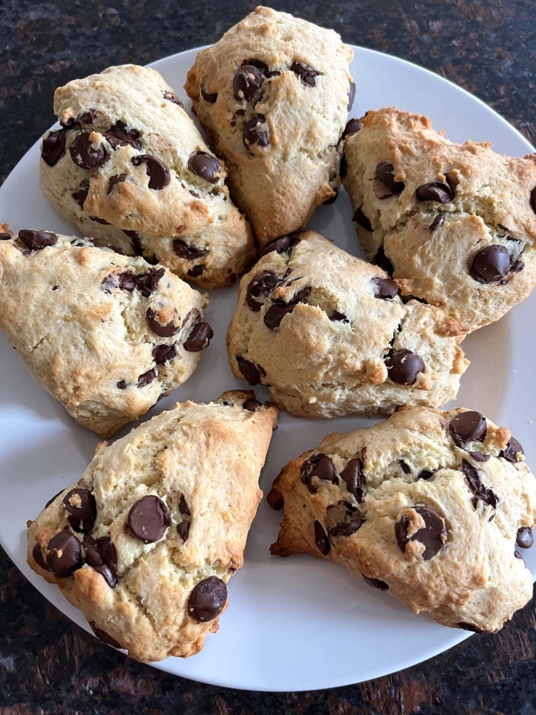 easy breakfast or dessert Chocolate Chip Scones on a plate