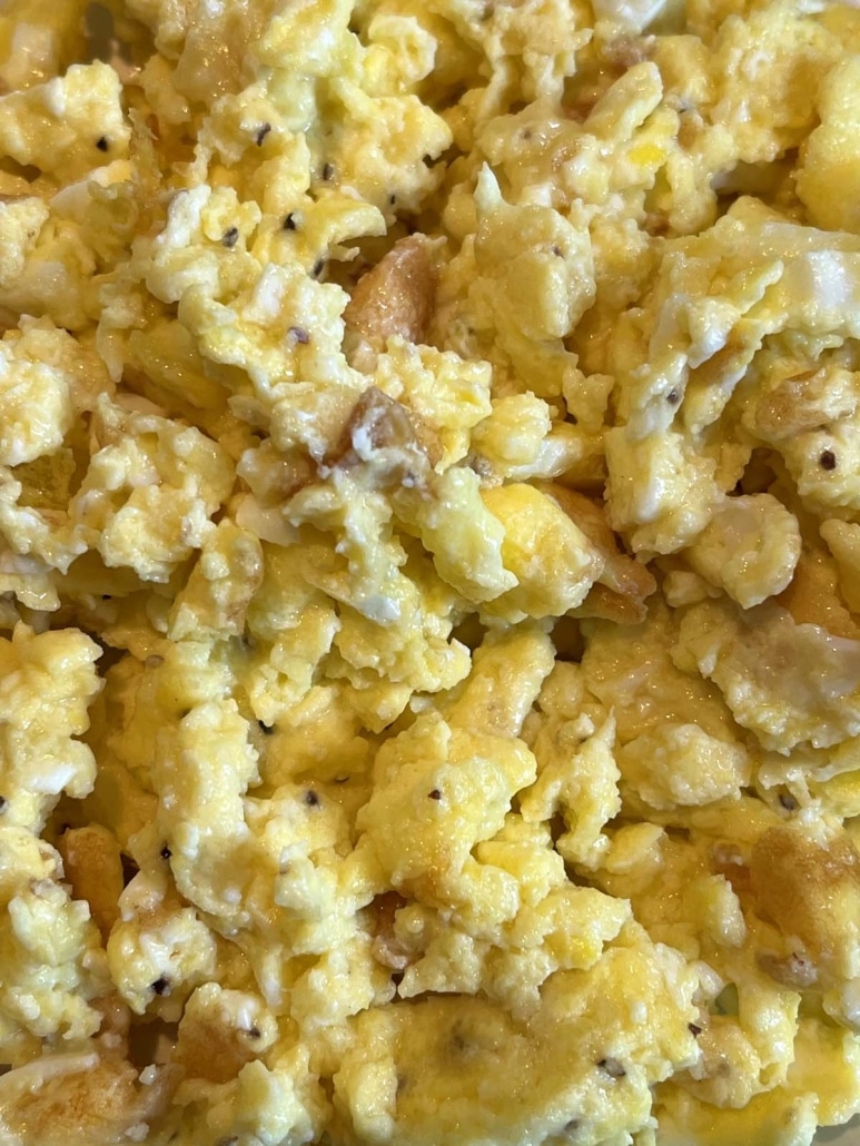 close-up of Scrambled Eggs With Cottage Cheese