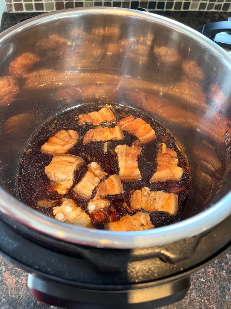 pieces of braised pork belly in instant pot