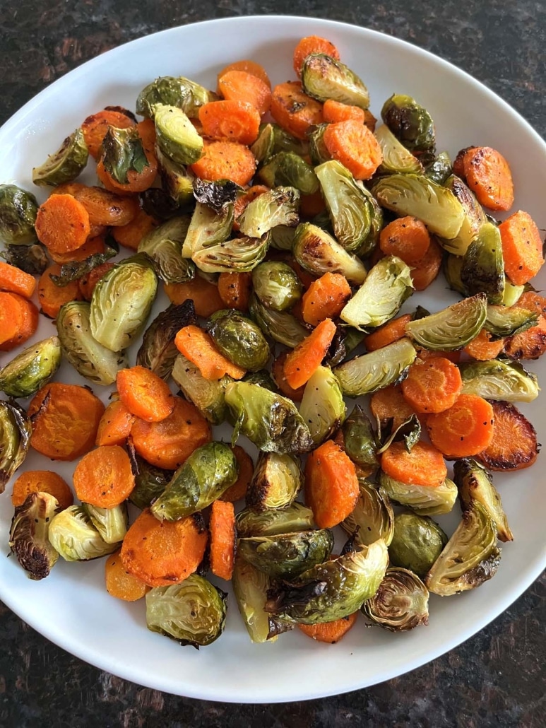 plate of Roasted Brussels Sprouts And Carrots