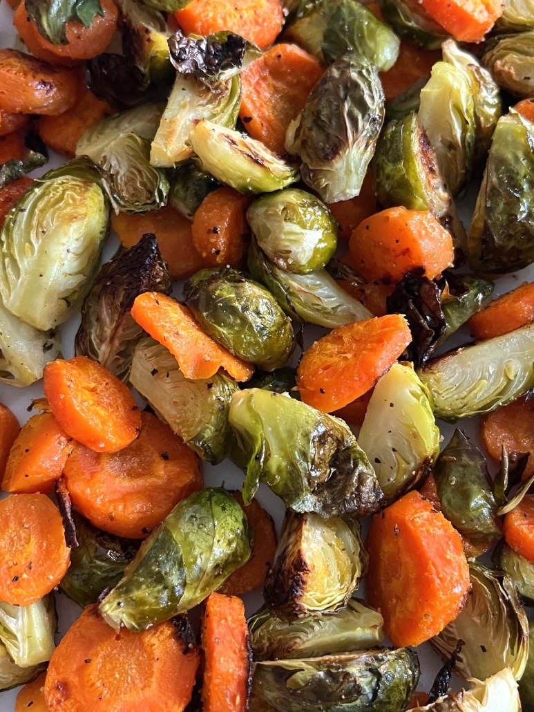 sliced and roasted Brussels Sprouts And Carrots