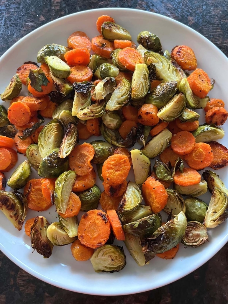 bowl of side dish Roasted Brussels Sprouts And Carrots