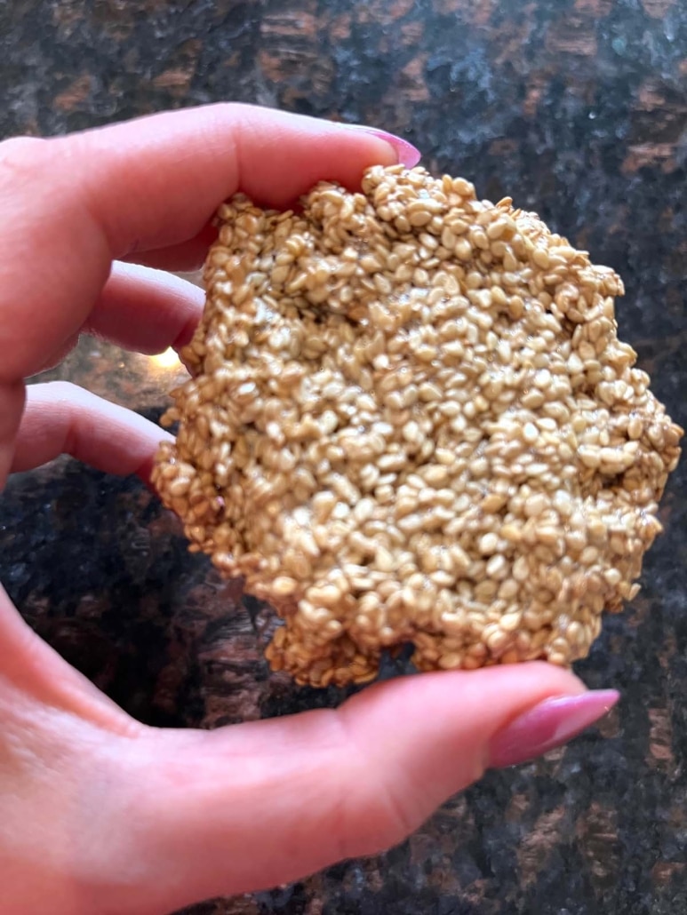 hand holding a Sesame Cookie