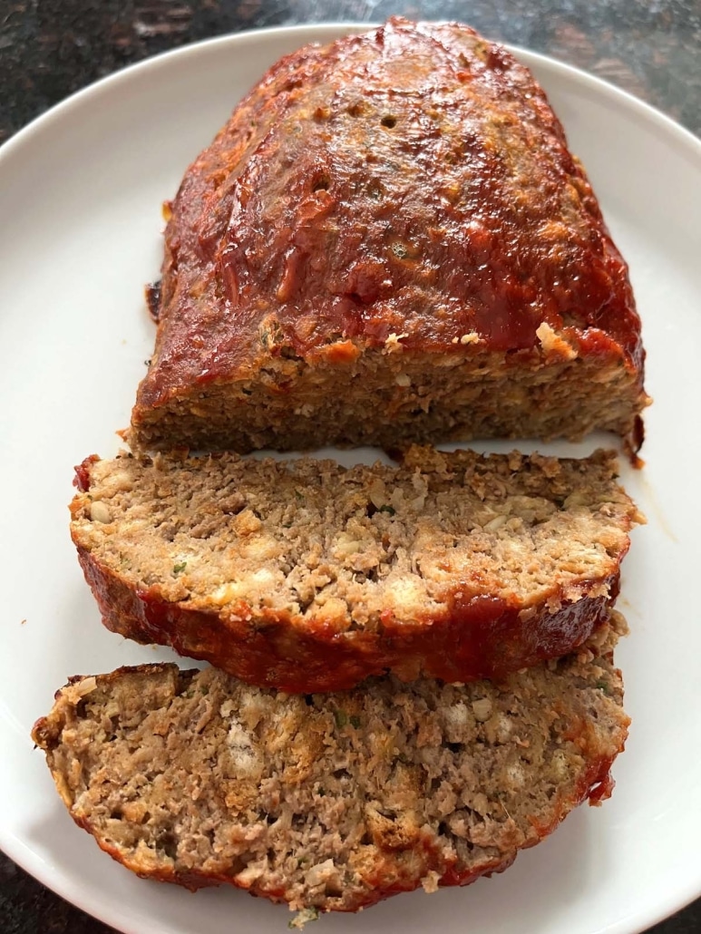 Stove Top Stuffing Meatloaf sliced, on a plate