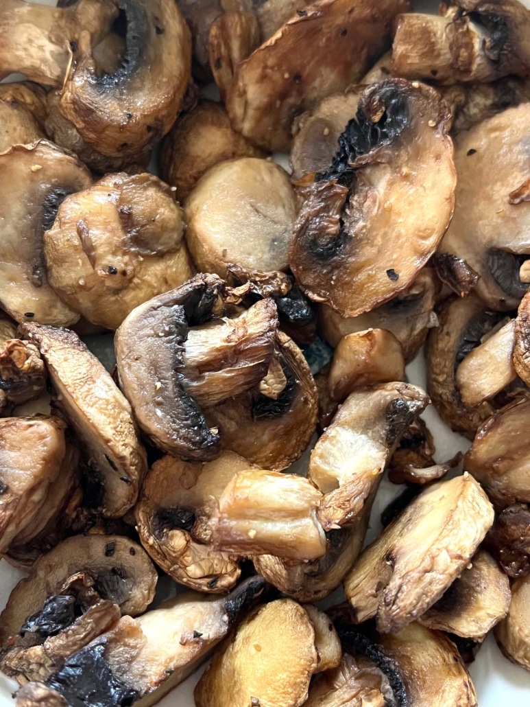 Air Fryer Sliced Mushrooms, cooked with olive oil and seasonings