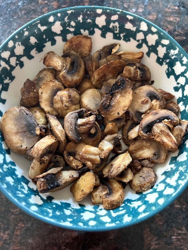 bowl of Air Fryer Sliced Mushrooms