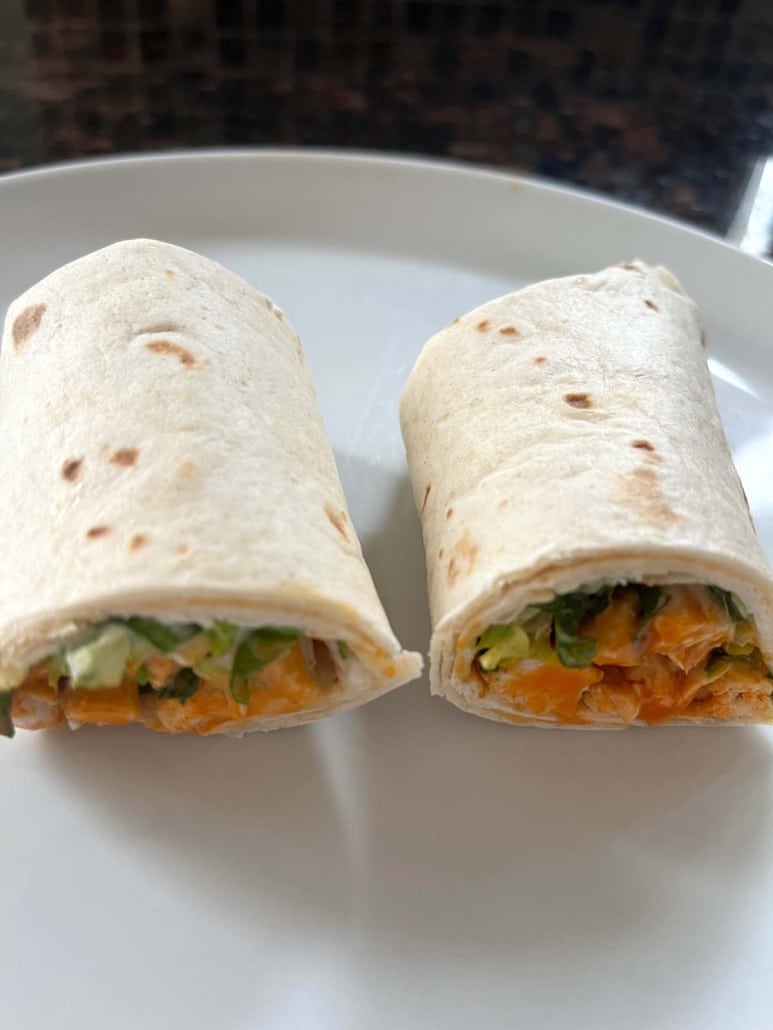 sliced Buffalo Chicken Wrap on a plate