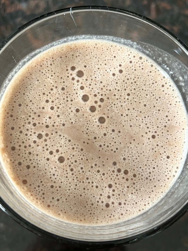 frothy top of Chocolate Banana Protein Shake
