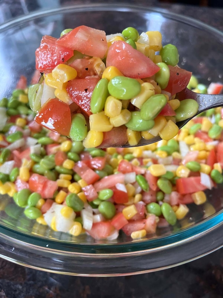 a spoonful of healthy and flavorful Edamame Salad