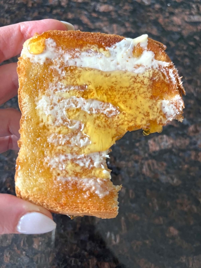 a bite taken out of honey toast