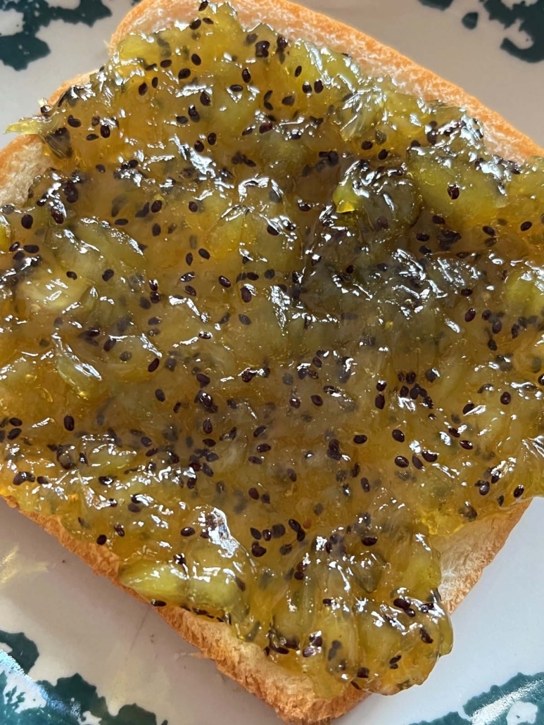 Kiwi Jam on a slice of toast
