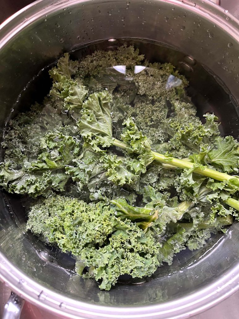 cutting kale leaves