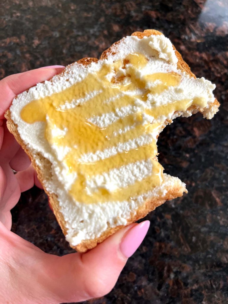 Ricotta Toast with a bite taken out