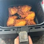 Crispy Trader Joe’s shawarma chicken thighs cooked in the air fryer, shown perfectly browned and ready to serve.