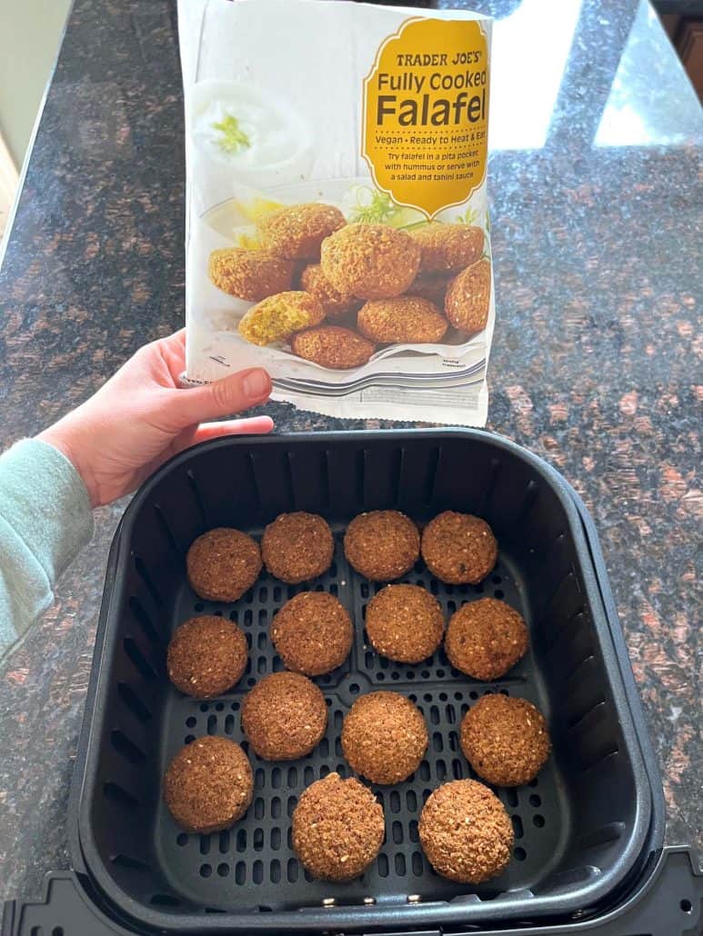 Trader Joe’s Frozen Falafel placed in the air fryer basket.