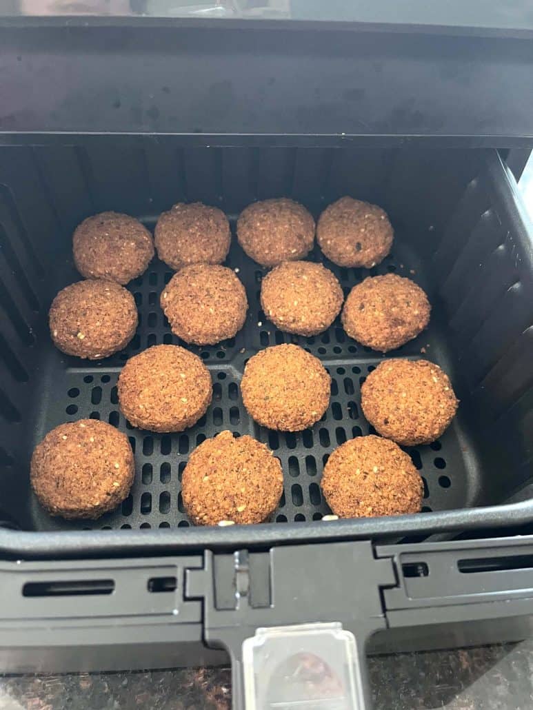 Crispy Trader Joe’s Frozen Falafel cooked in the air fryer, golden brown and ready to serve.