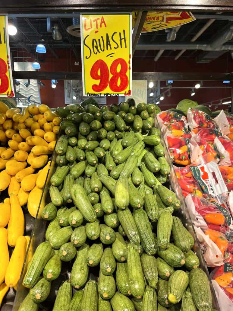 Fresh Lita squash on sale for 98 cents at the grocery store, perfect for air fryer recipes.