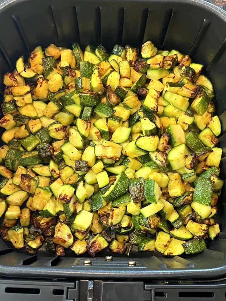 Crispy air fried Lita squash cooked until golden and tender in air fryer basket.