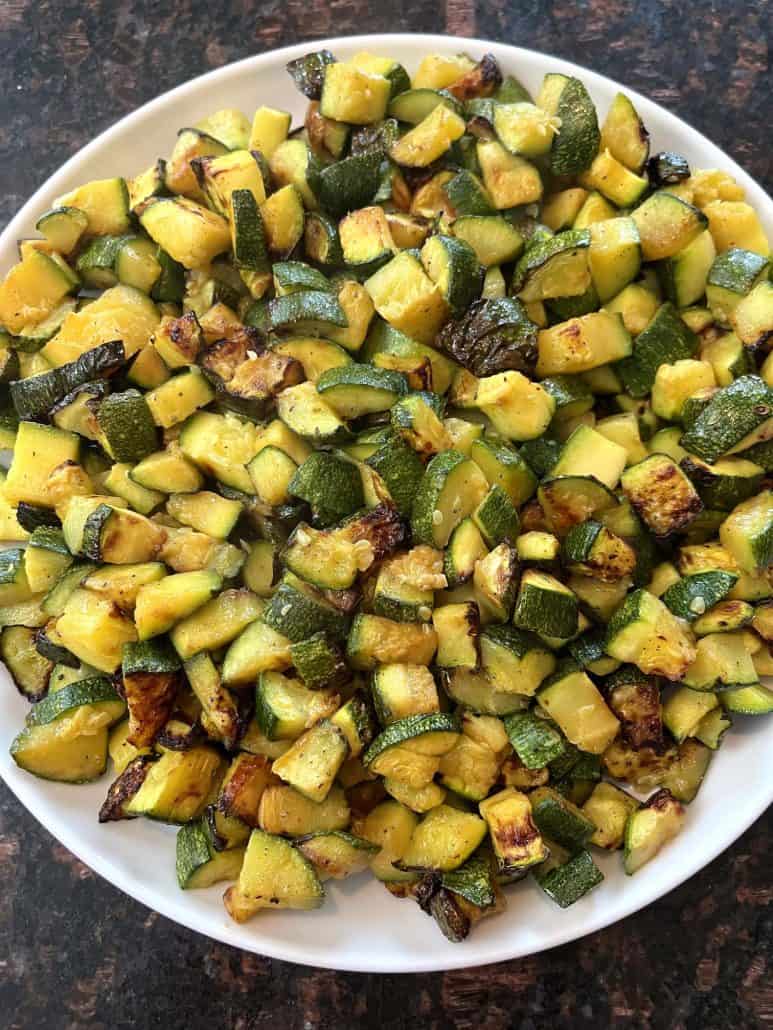 Air fried Lita squash served on a white plate, ready to enjoy as a healthy side dish.