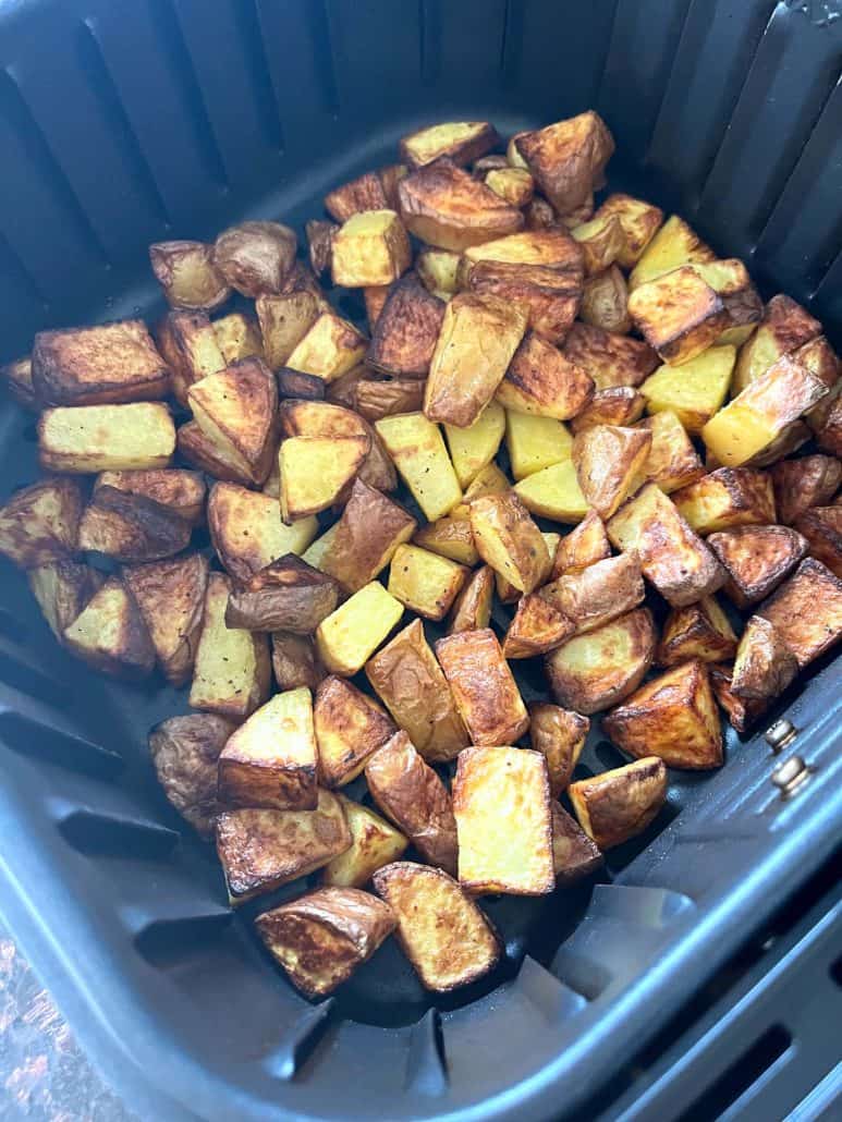 Golden, crispy cubes of skin-on potatoes freshly air fried to perfection.