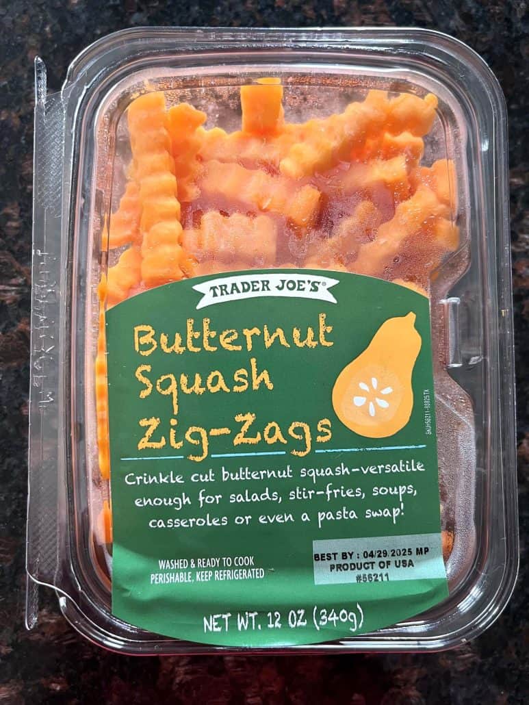Package of Trader Joe’s Butternut Squash Zig-Zags, used in the air fryer recipe.