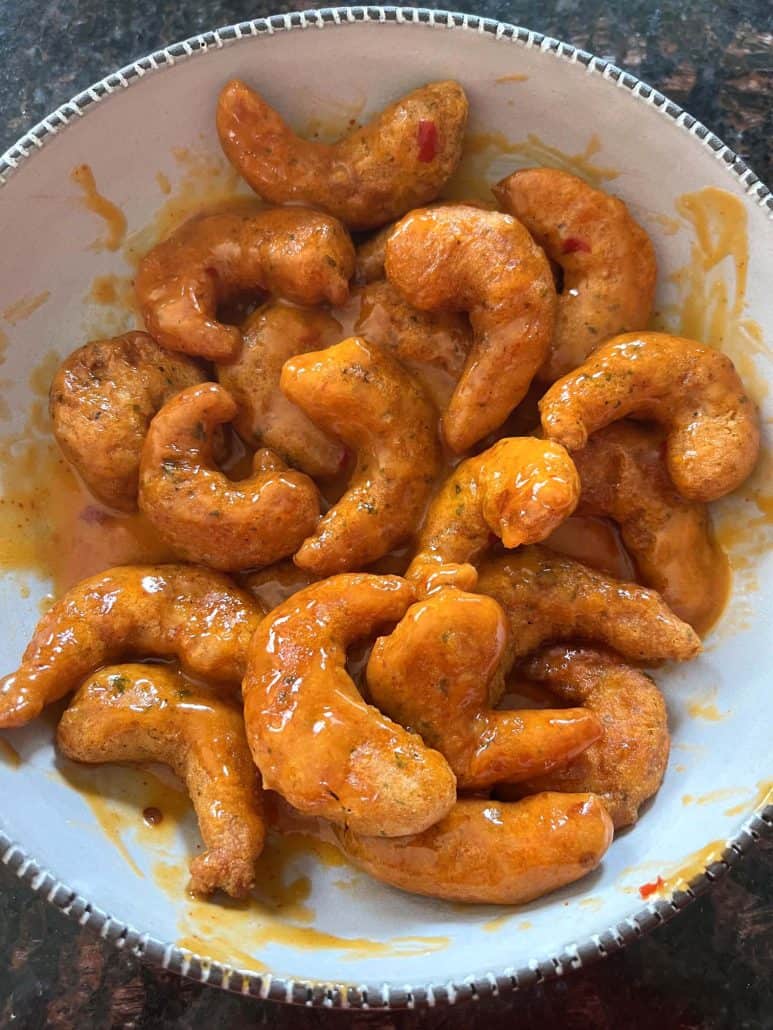 Trader Joe’s Shrimp Boom Bah coated in sweet and spicy sauce.