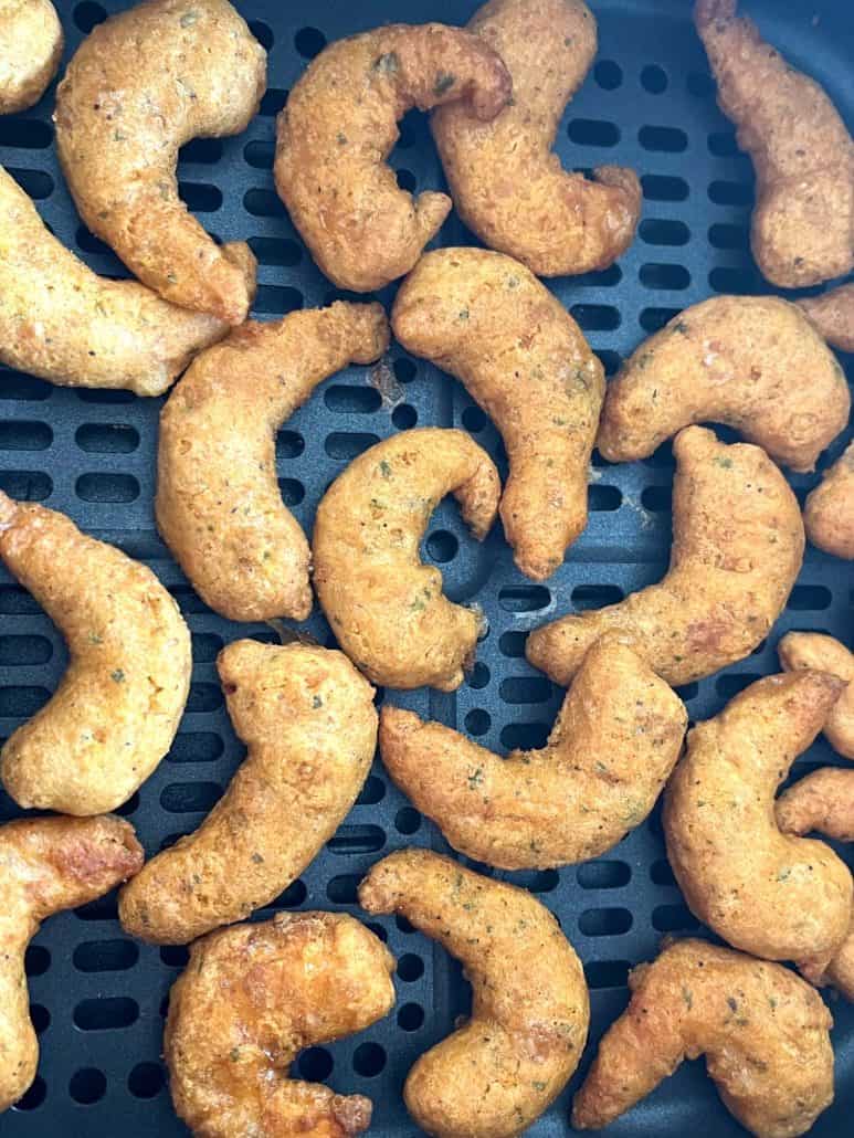 Close-up of crispy Trader Joe’s Shrimp Boom Bah cooked in the air fryer.