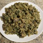 Plate of Mustard Greens with Mushrooms and Cauliflower Rice.