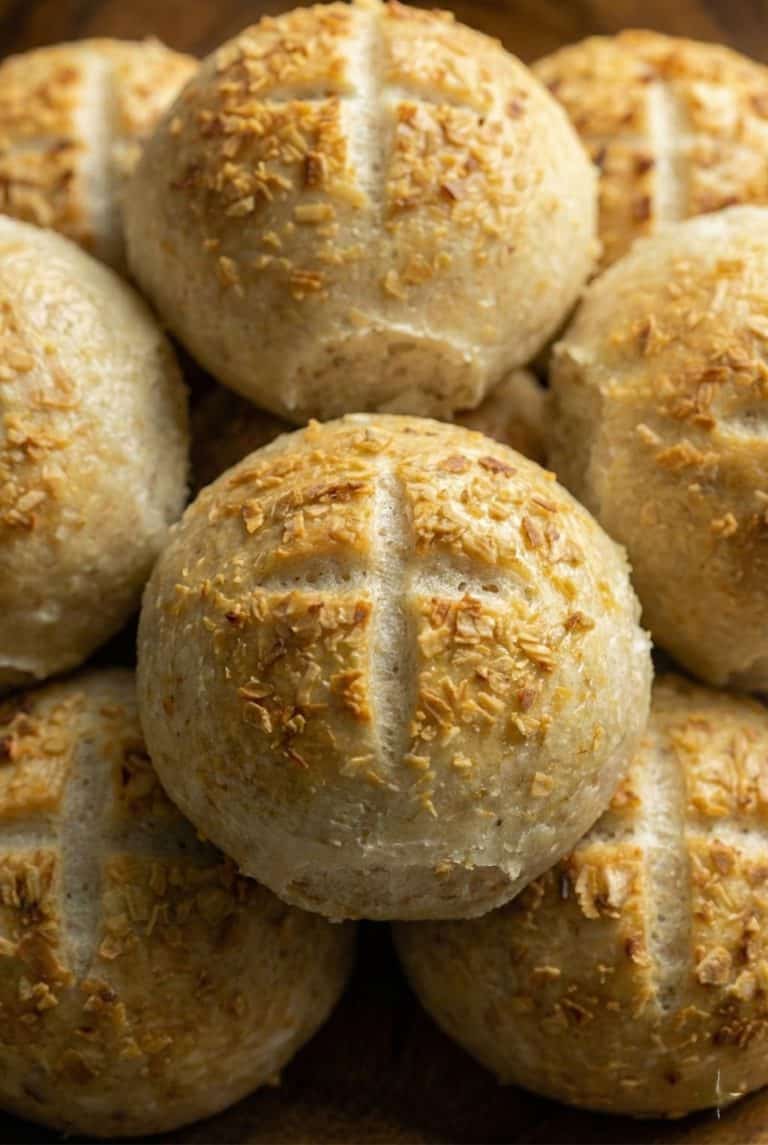 Freshly baked soft onion sandwich rolls topped with golden minced onion.