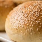 Sesame seed hamburger bun close-up for homemade hamburger buns.