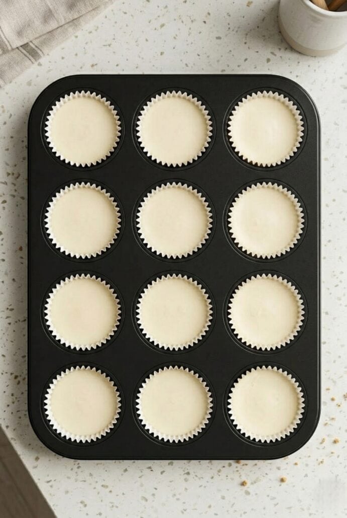Mini cheesecake with smooth creamy filling on a biscuit crust.