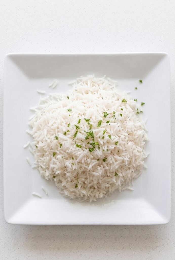 Fluffy basmati rice with fresh herb garnish, ready to serve as an easy side dish.