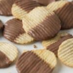 Chocolate dipped ridged potato chips for an easy sweet and salty snack.