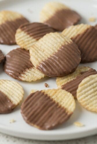 Chocolate Potato Chips Recipe (Sweet, Salty & Crunchy!) Chocolate dipped ridged potato chips for an easy sweet and salty snack.