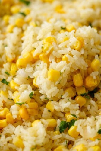 Simple Buttered Corn Rice Recipe (Easy Side Dish) Buttered corn rice with fluffy rice and sweet corn kernels, ready to serve as an easy side dish.