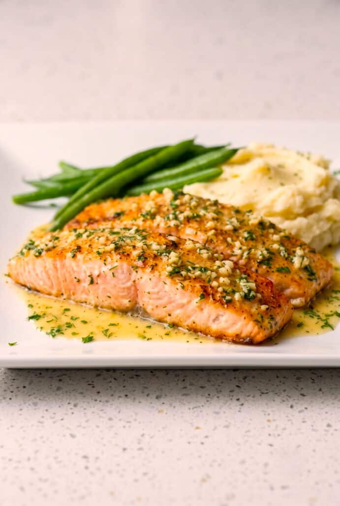 Pan-seared garlic butter salmon with a golden crust