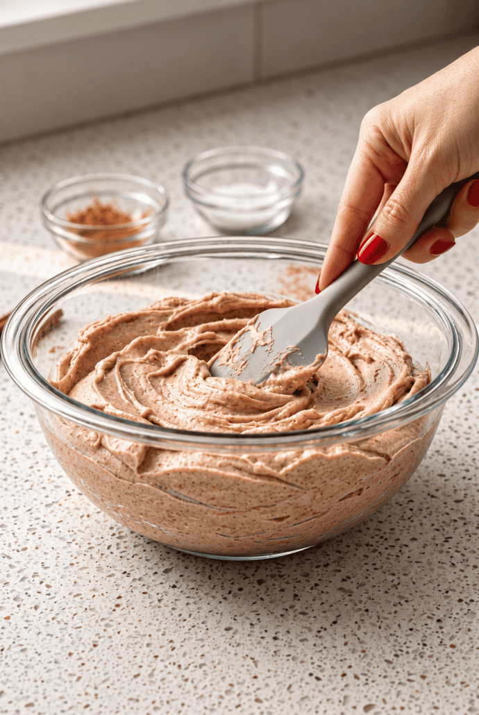 Mixing cinnamon butter in a glass bowl until smooth and creamy.