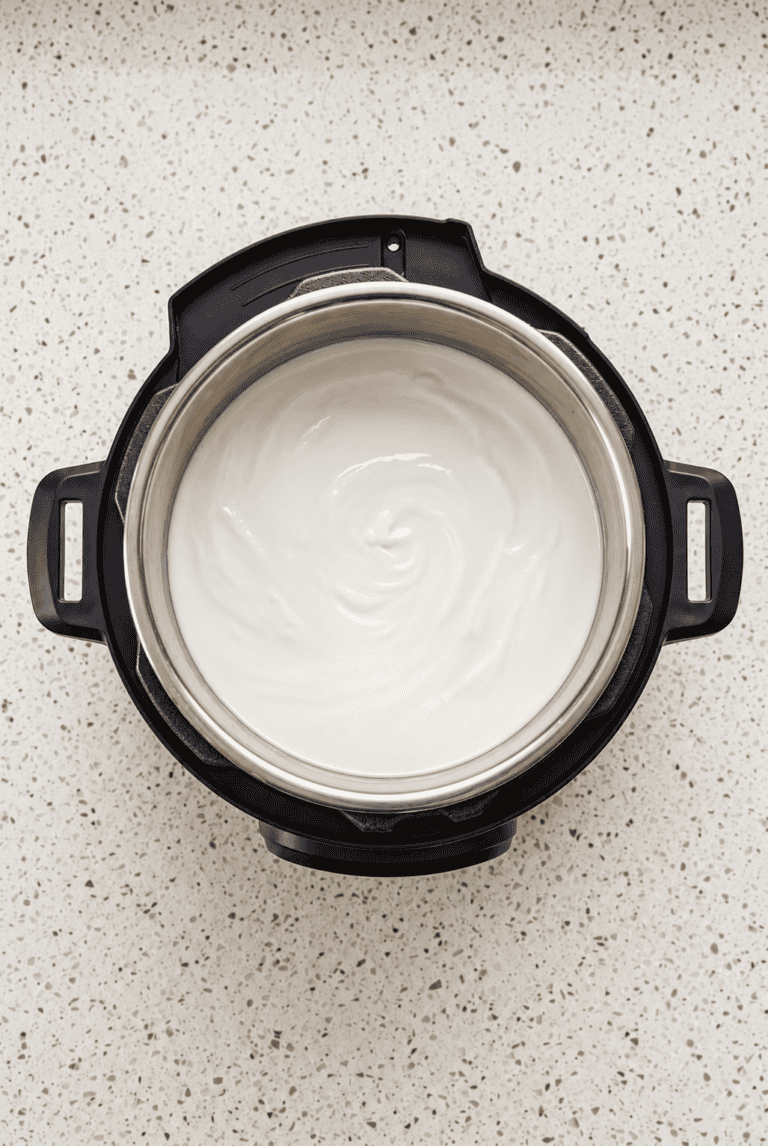 Creamy homemade Instant Pot yogurt in the inner pot, ready to chill and serve.